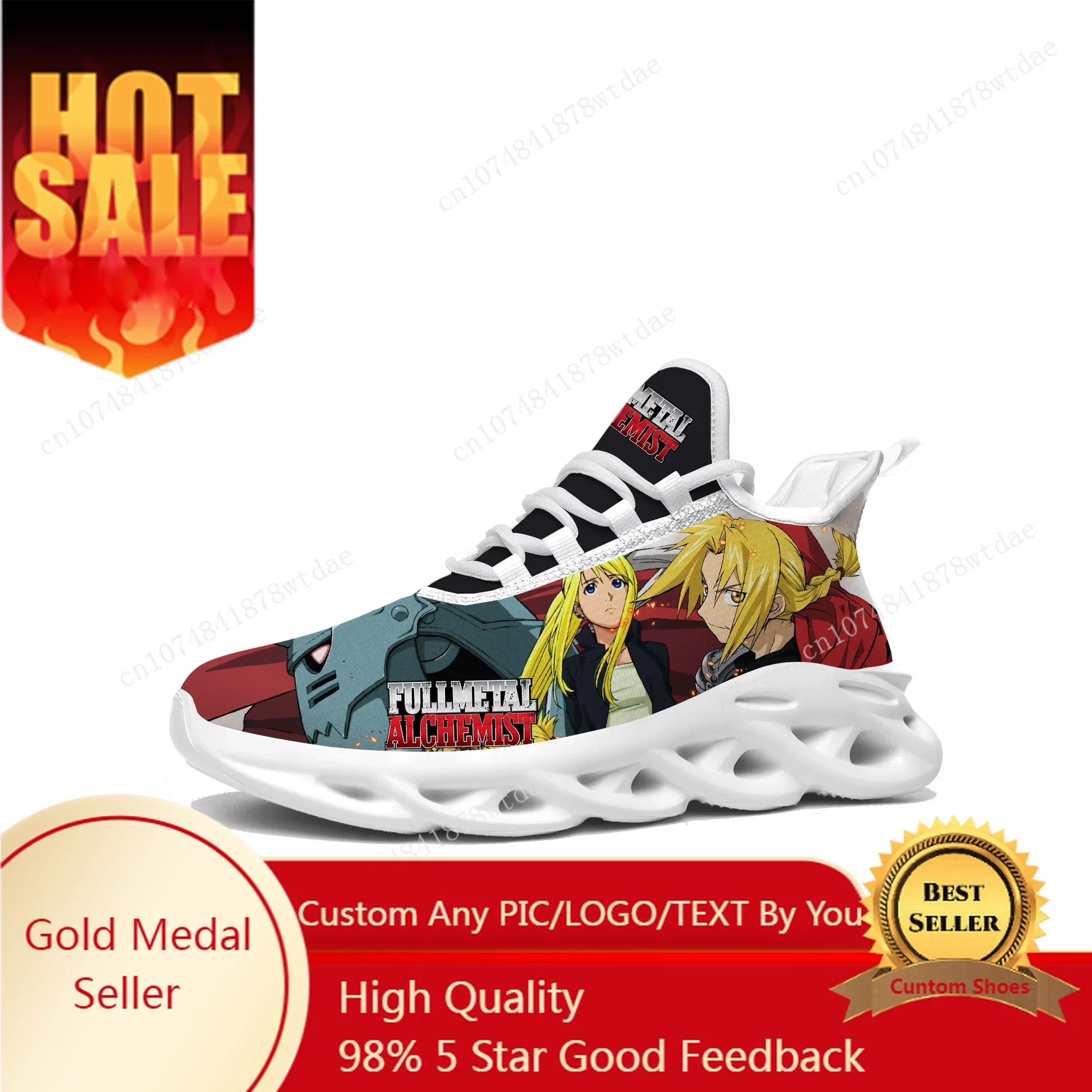 

Fullmetal Alchemist Flats Sneakers Men Women Teenager Sport Running Shoes High Quality Edward Elric Custom Lace Up Mesh Footwear