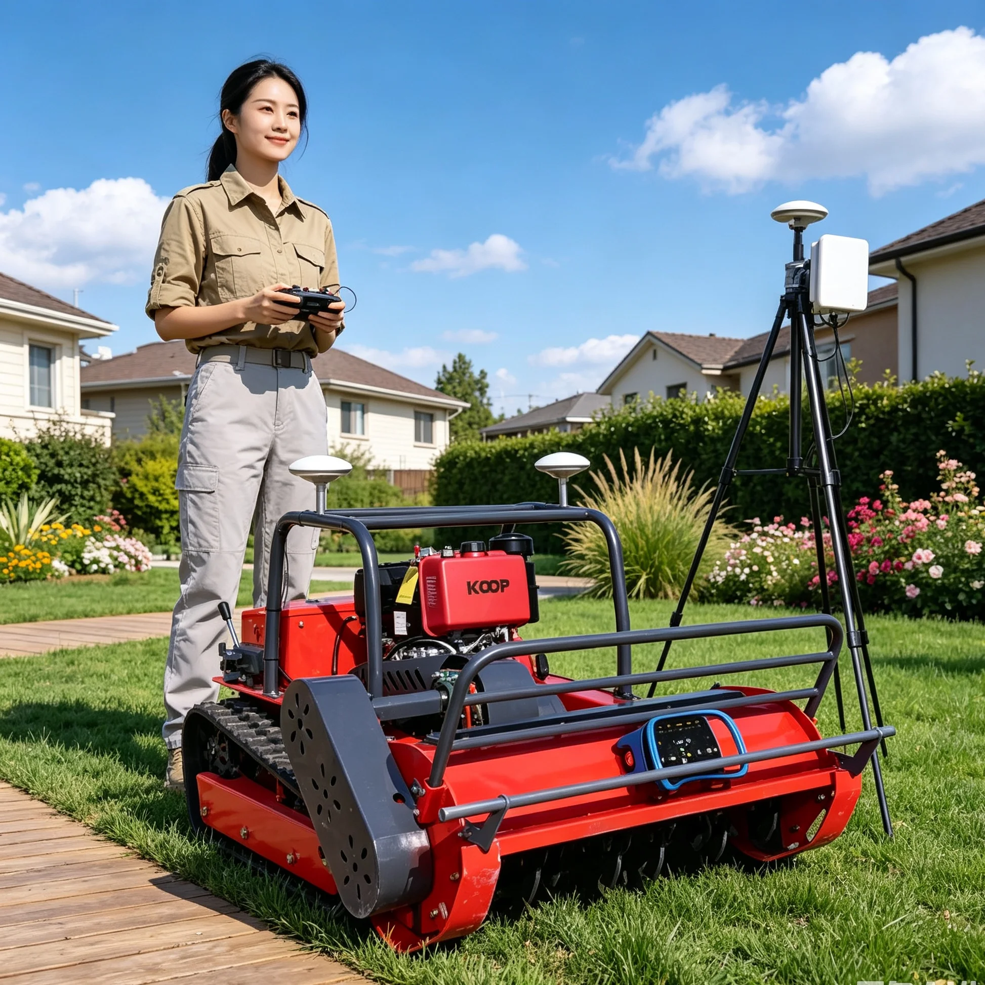Tondeuse robot intelligente rouge 1200S-GPS personnalisée pour pentes aquatiques et zones vertes, avec lame à fléaux robuste et navigation GPS pour une utilisation sécurisée