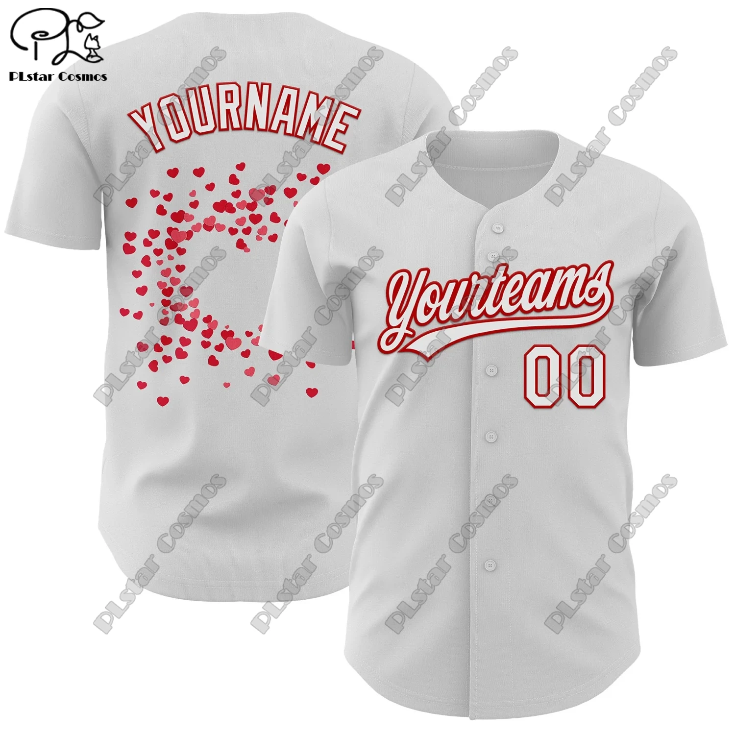 

PLstar Cosmos Fashion 3D Printed Valentine's Day Love Pattern Custom Cardigan Summer New V-neck Baseball Jersey Series