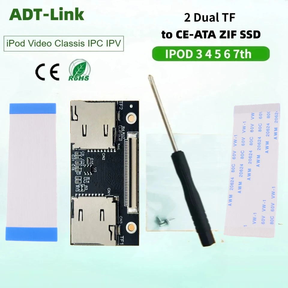 Dual TF To CE ZIF Adapter Dual 2 TF SSD Card Converter for IPod Gen 3 4 5 6 7 Video iPod Classic Industrial PC Games IPC IPV NAS
