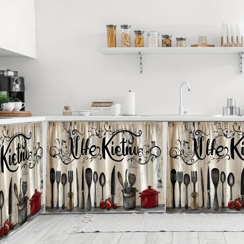 VIKAMA Kitchen Utensils Printed Kitchen Curtain, Dust-Proof Miscellaneous Item Cover Curtain, Home Decoration Cabinet Curtain