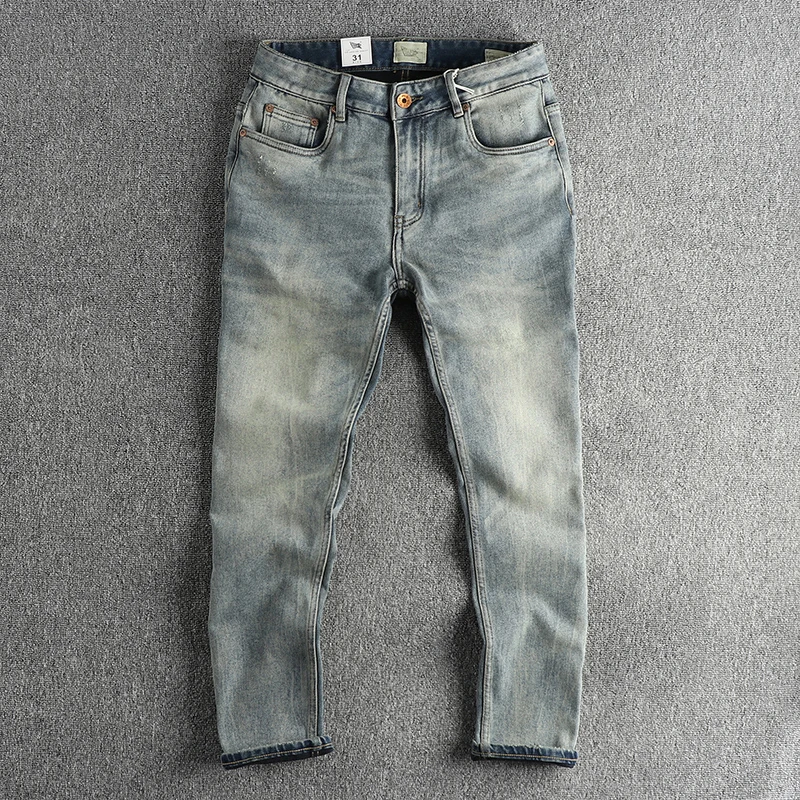 

Distressed Denim Jeans for Men Autumn Winter Thicken Thermal Warm Vintage Washed Pants Youth Male Straight Flocking Trousers