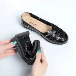 Woven Leather Loafers Women's Braided Flats Autumn Shoes Cross Tied Women Summer Hollow Breathable Shallow Shoes Female Loafers