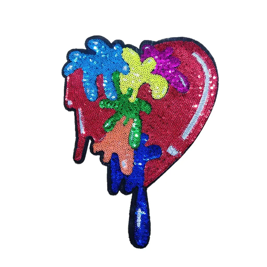 LARGE HEART STICKER Patch For Clothing COLORFUL SEQUINED Thermoadhesive Patches Clothes Patch Sewing ON DIY BADGE RED BIG HEART