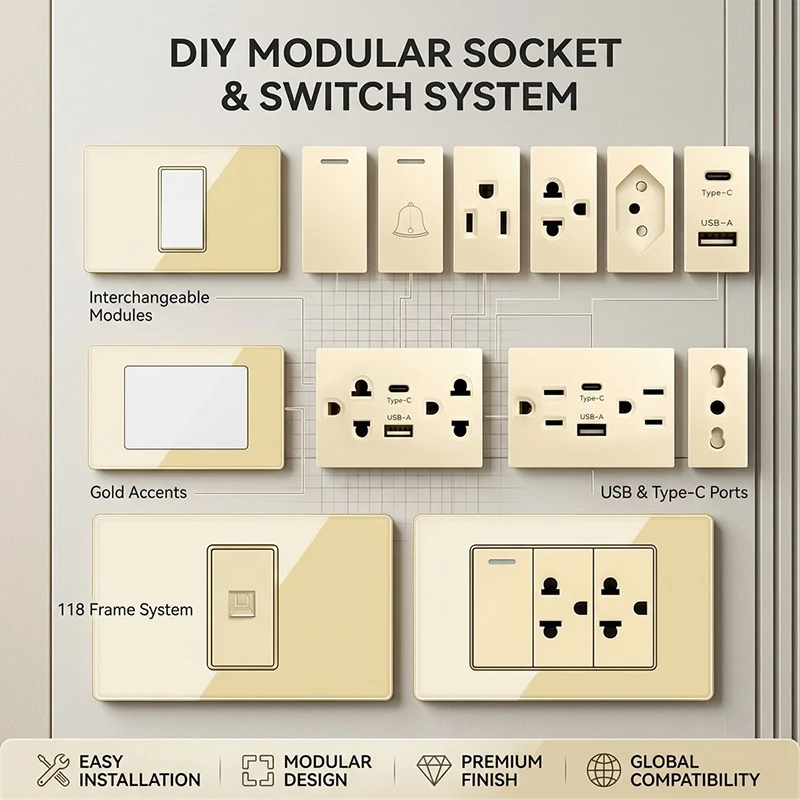 placa-de-parede-modular-diy-t-i-2x4-polegadas-com-vidro-temperado-tomada-duplex-nema-5-15r-e-modulos-de-tomada-us-eu-italia-chile
