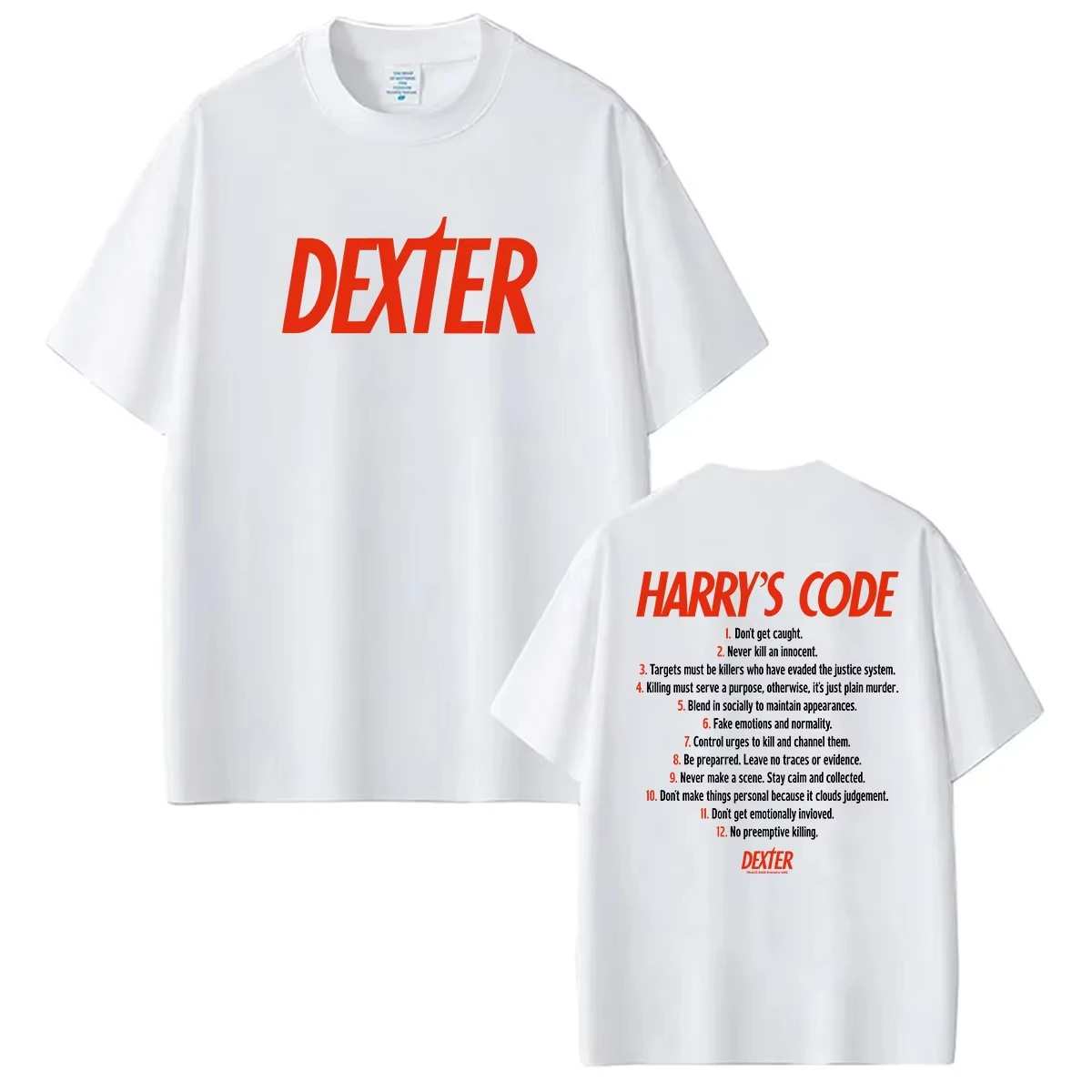 Dexter Morgan Harry's Code 2026 Double Sided Print T Shirt Men Women Retro O-Neck Fashion pure Cotton T-shirt Streetwear