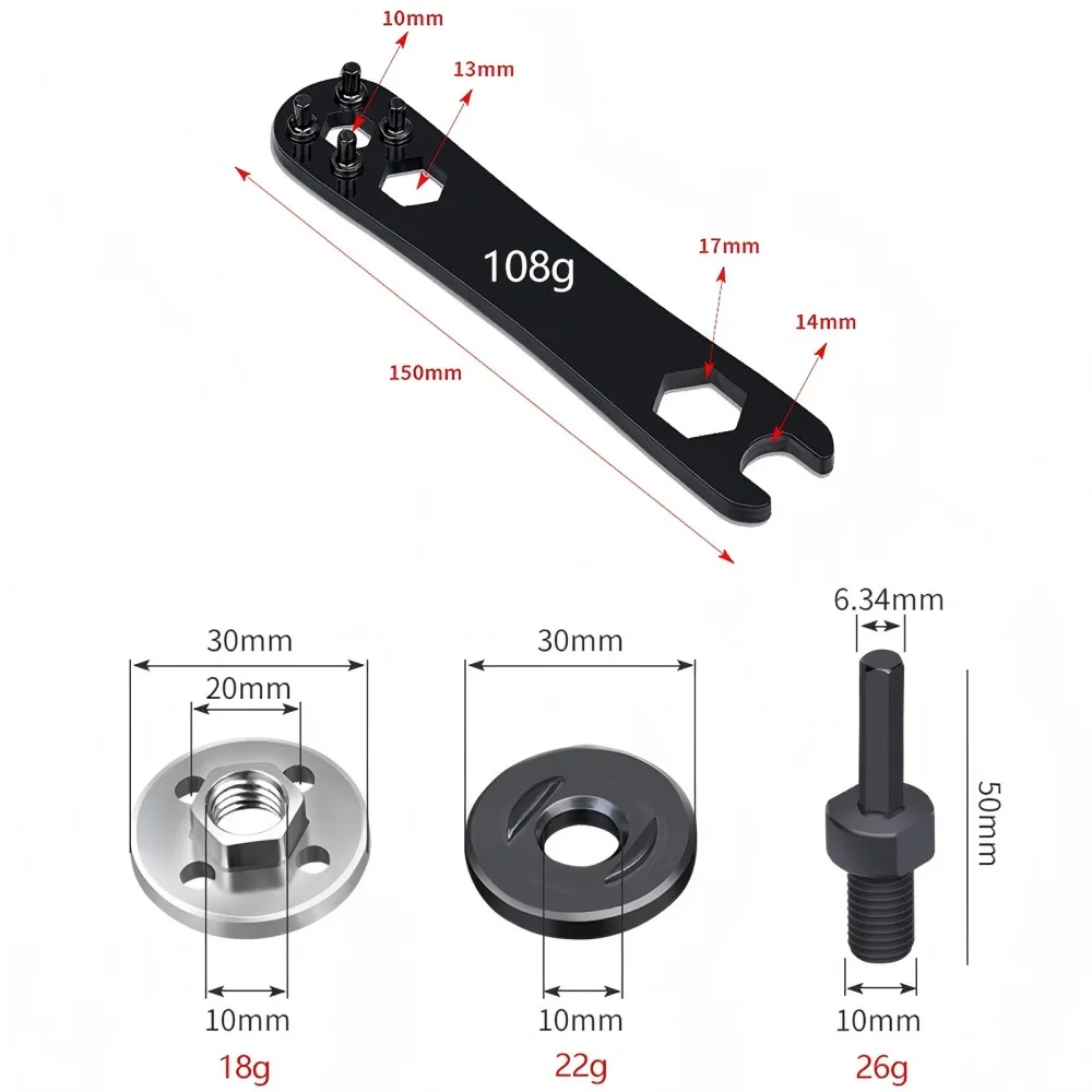 Angle Grinder to Drill Adapter 4 Jaw Chuck Multi Conversion Head Power Tool Accessory for Cutting Sanding Grinding 5-in-1 Wrench