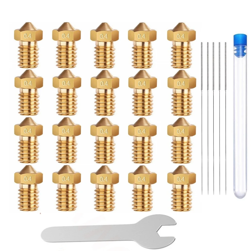 

E3D Nozzles, ExcelFu M6 0.4mm Brass Nozzle Extruder Print Head for 1.75mm Filament E3D V5-V6 3D Printer, Pack of 20