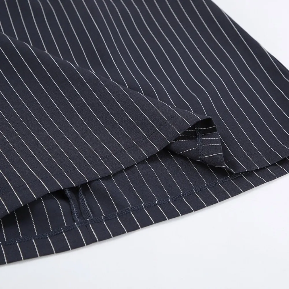Modern Stripe Print Two Piece Skirt Outfit Halter Neck High Waist Blazer Set Fitted Waist Skirt Suit For Women