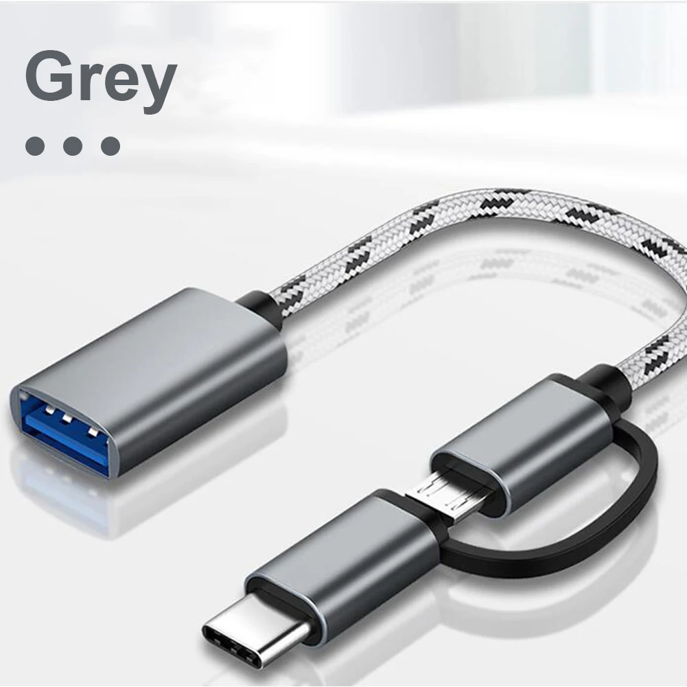 마이크로 USB 및 C타입-USB 3.0 암 OTG 어댑터 케이블 편조 코드, 맥북 아이패드 에어 프로 태블릿, 삼성 S20, S10, S9 용, 2 in 1