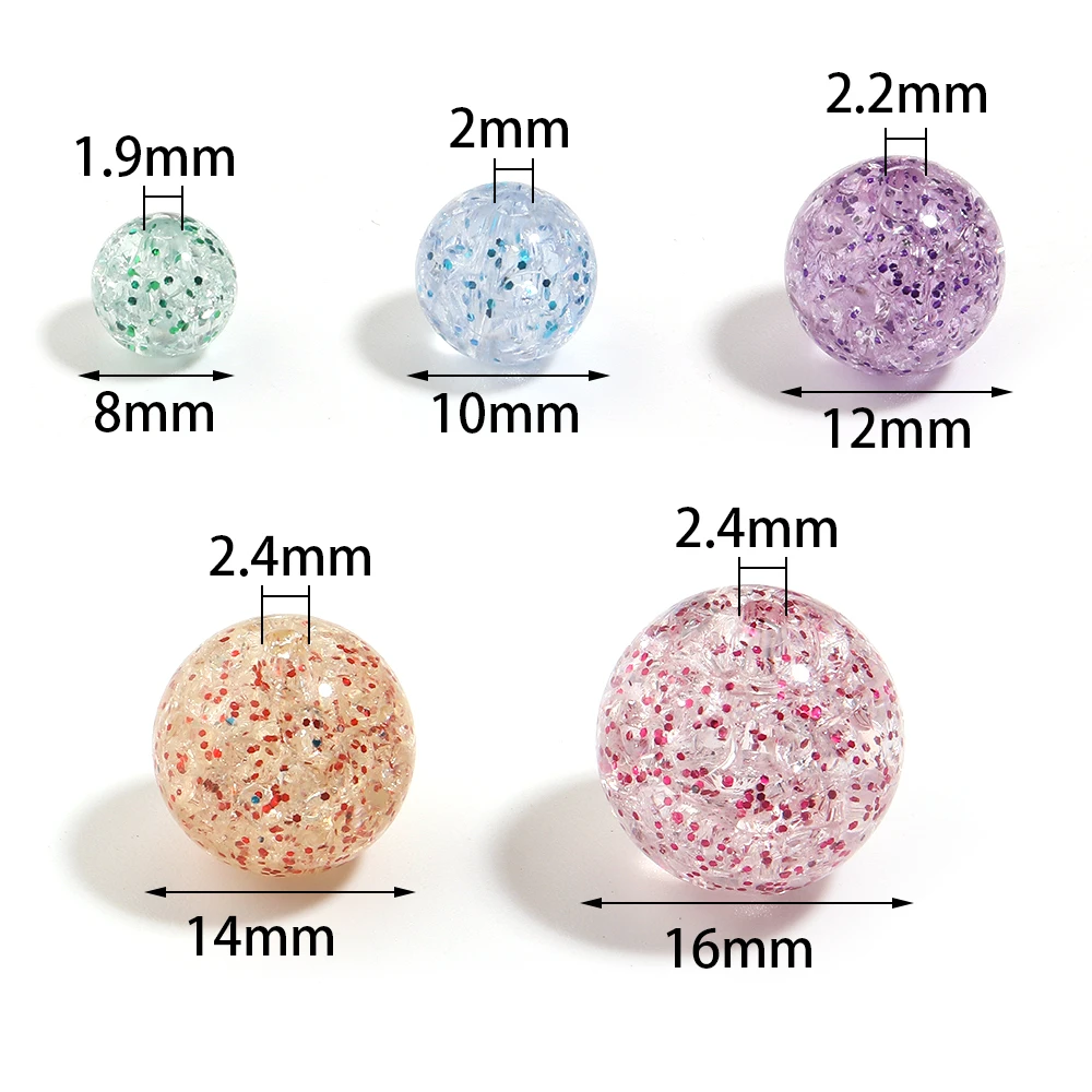 10-100 Stück/Lot 8 10 12 14 16mm Glitzer-Acrylperlen, runde, lose Spacer-Perlen für die Schmuckherstellung, DIY-Armband, Schlüsselanhänger – Detail 1