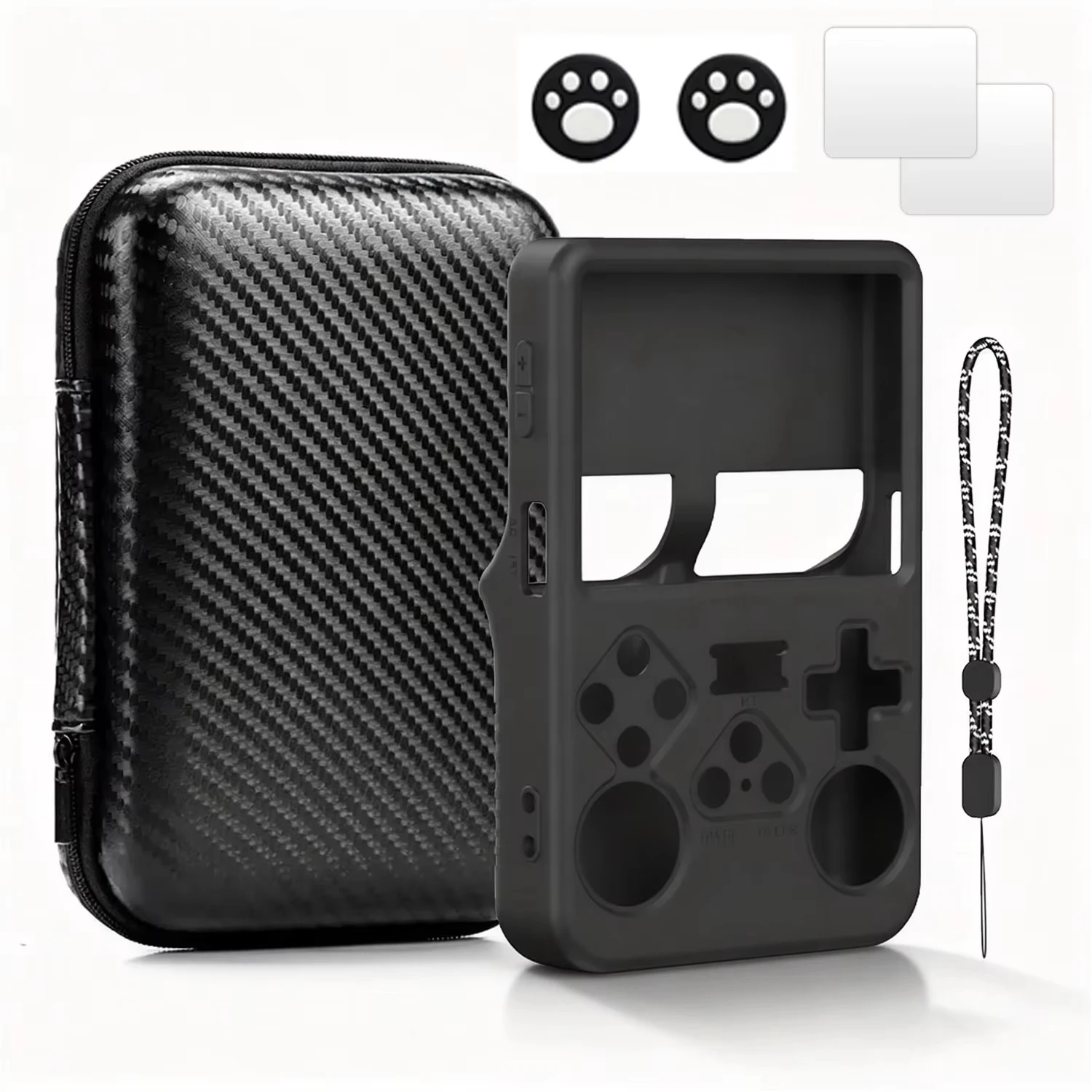 Image of Silikonhülle Tragbare Schutzhülle Handtasche Gehärtetes Glas Displayschutzfolie Aufbewahrungstasche für R36S Spielkonsole