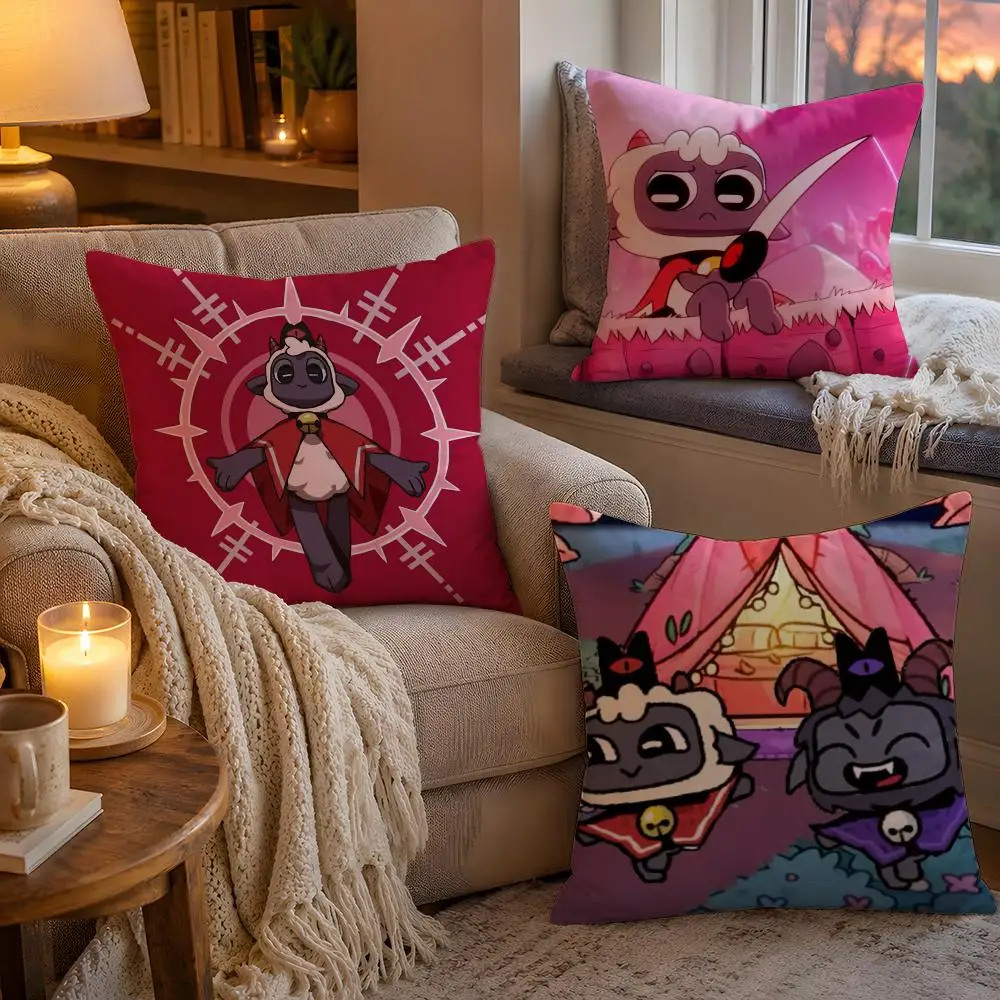 C-Cult Of The Lamb Game Cushion Cover 1pc Square Plush Pillow Cover Soft Fuzzy Removable Washable Bed Bedroom Decor