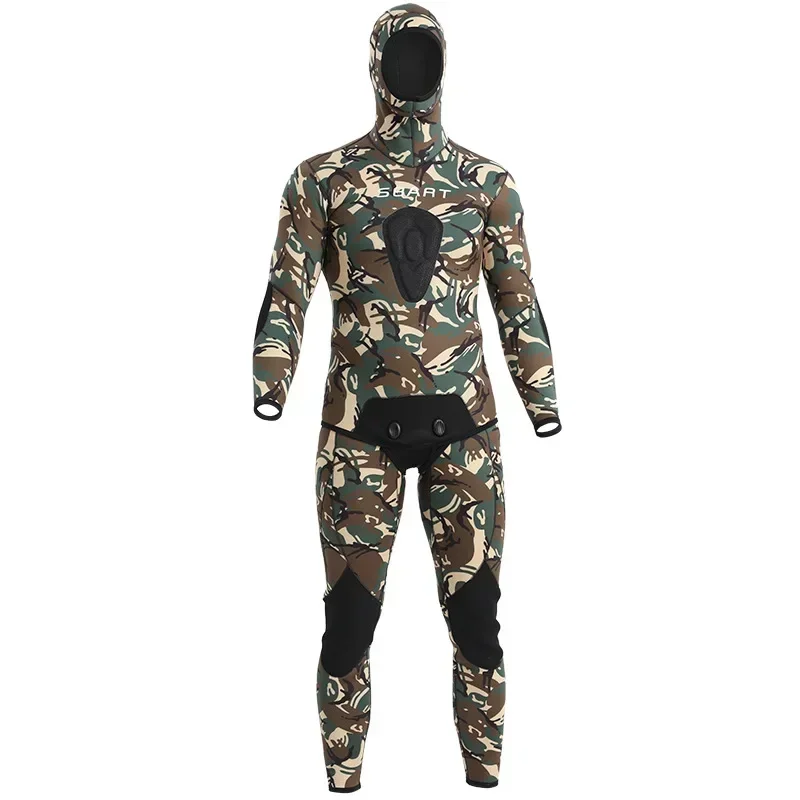 Flexible 3MM Hooded Wetsuit Cold And Warm Winter Swimsuit Split Fishing Suit Camouflage Diving Surf Suit