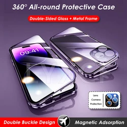 360° Full Tempered Magnetic Adsorption Double Sided Glass Case For iPhone 15 14 13 12 11 16 Pro Max Camera Lens Protection Cover