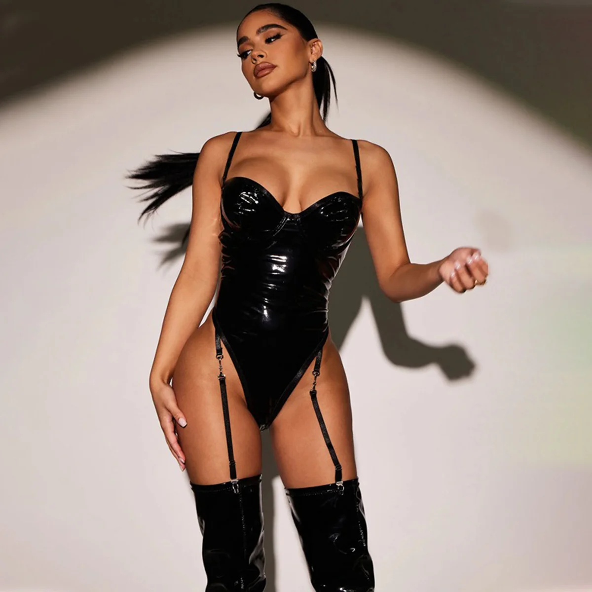 Porn Leather Garter Patent Leather  Lingerie One Piece Bodysuit Women Lingerie Erotic Sexy Teddies Sex Bodystocking Body Suit Co