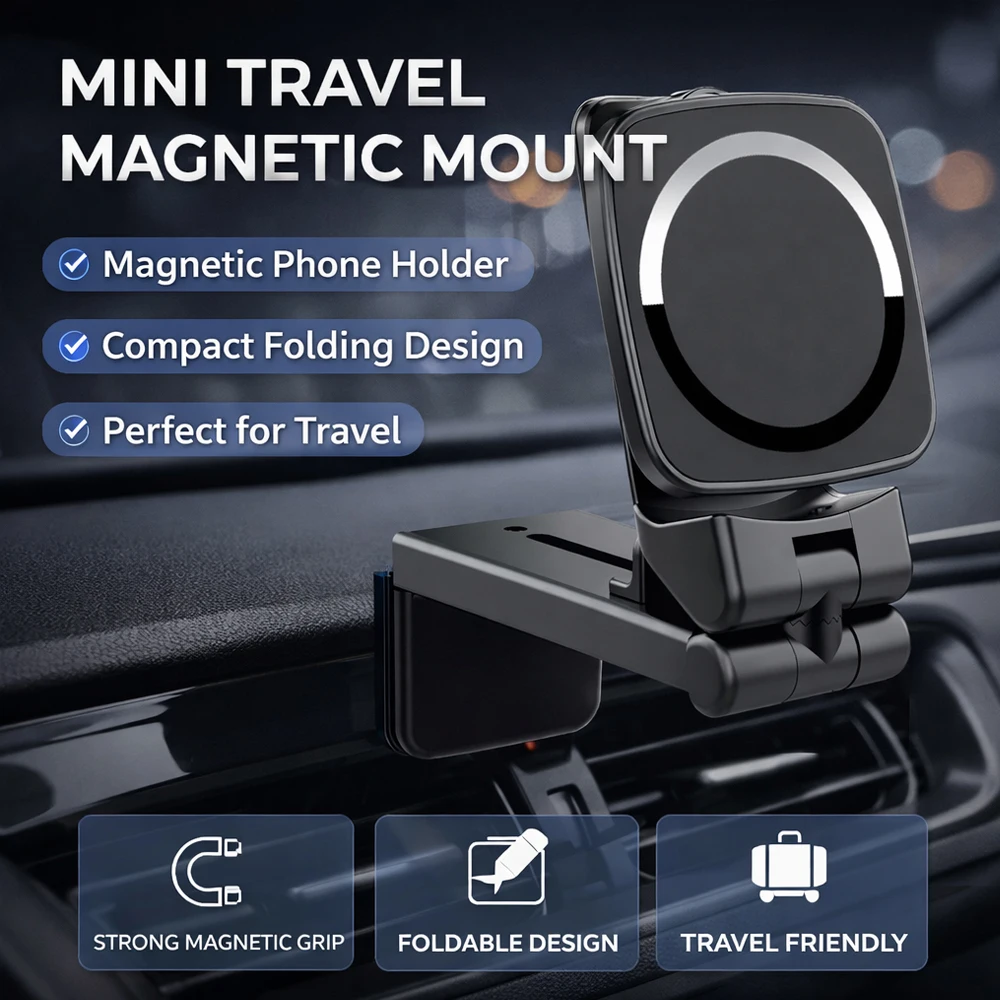 

Foldable Mini Travel Magnetic Phone Holder 360 Rotation Strong Magnet Compact Clip Mount For Desk Office Home Travel