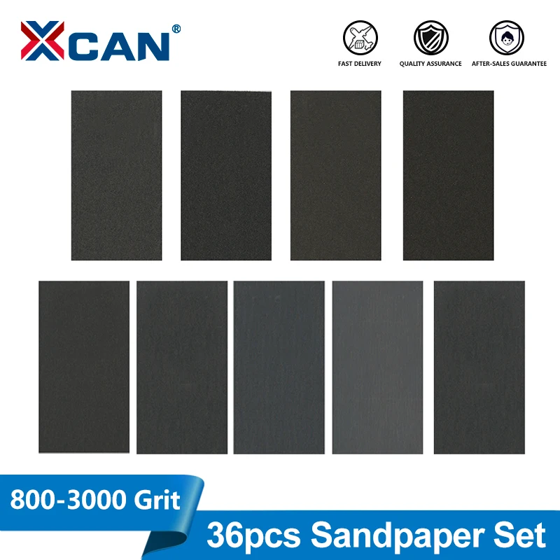 XCAN 36pcs Wet Dry Sandpaper Set 400/600/800/1000/1200/1500/2000/2500/3000 Grit Sanding Paper Abrasive Sheets for Wood Metal