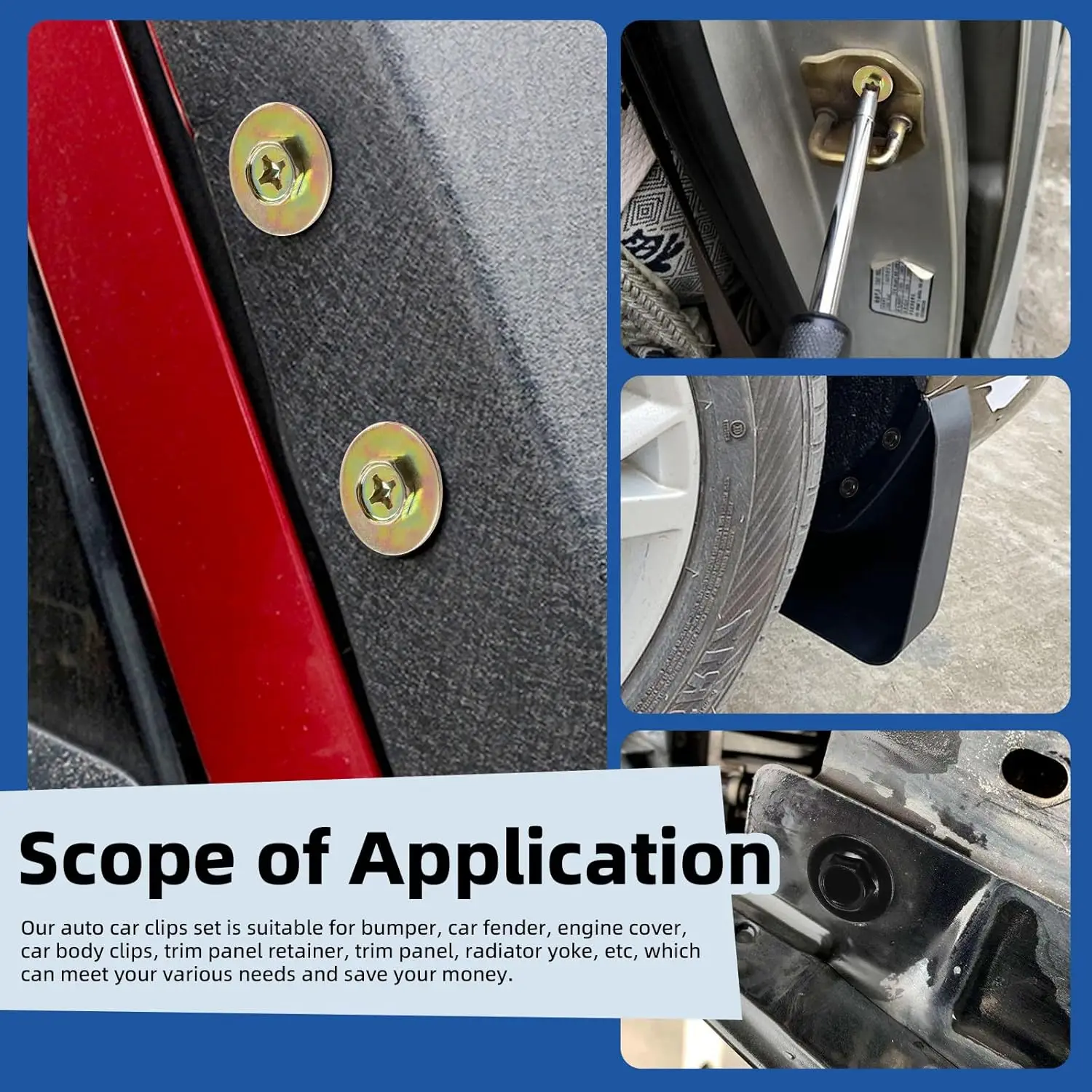64개 U자형 클립 및 바디 볼트 나사 키트 자동차 클립 자동차 U 너트(셀프 태핑 나사 포함) 범퍼 펜더 트림 패널용