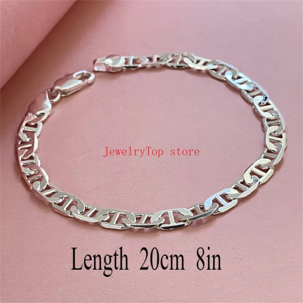 Fine 925 Sterling Silver 6mm Side Shaped Bracelet For Men Women Jewelry y2k Noble cute hot wedding party Gift 20cm 8inch