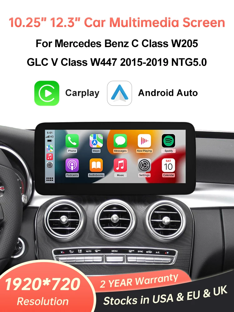 Linux Multimedia Scherm Draadloze CarPlay Android Auto voor Mercedes-Benz W205 W176 GLC A C V Klasse W447 CLA GLA 2015-2018 NTG5.0 - afbeelding 2