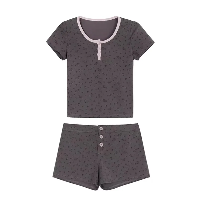 Women's Pajamas, Dog Catton Print Pajamas Suit, Botton Design Suit, 2025