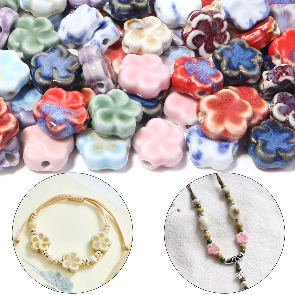 10pcs/lot 15.5mm Five Petals Flower Ceramic Beads Loose Spacer Beads For Jewelry Making DIY Necklace Bracelet Accessories