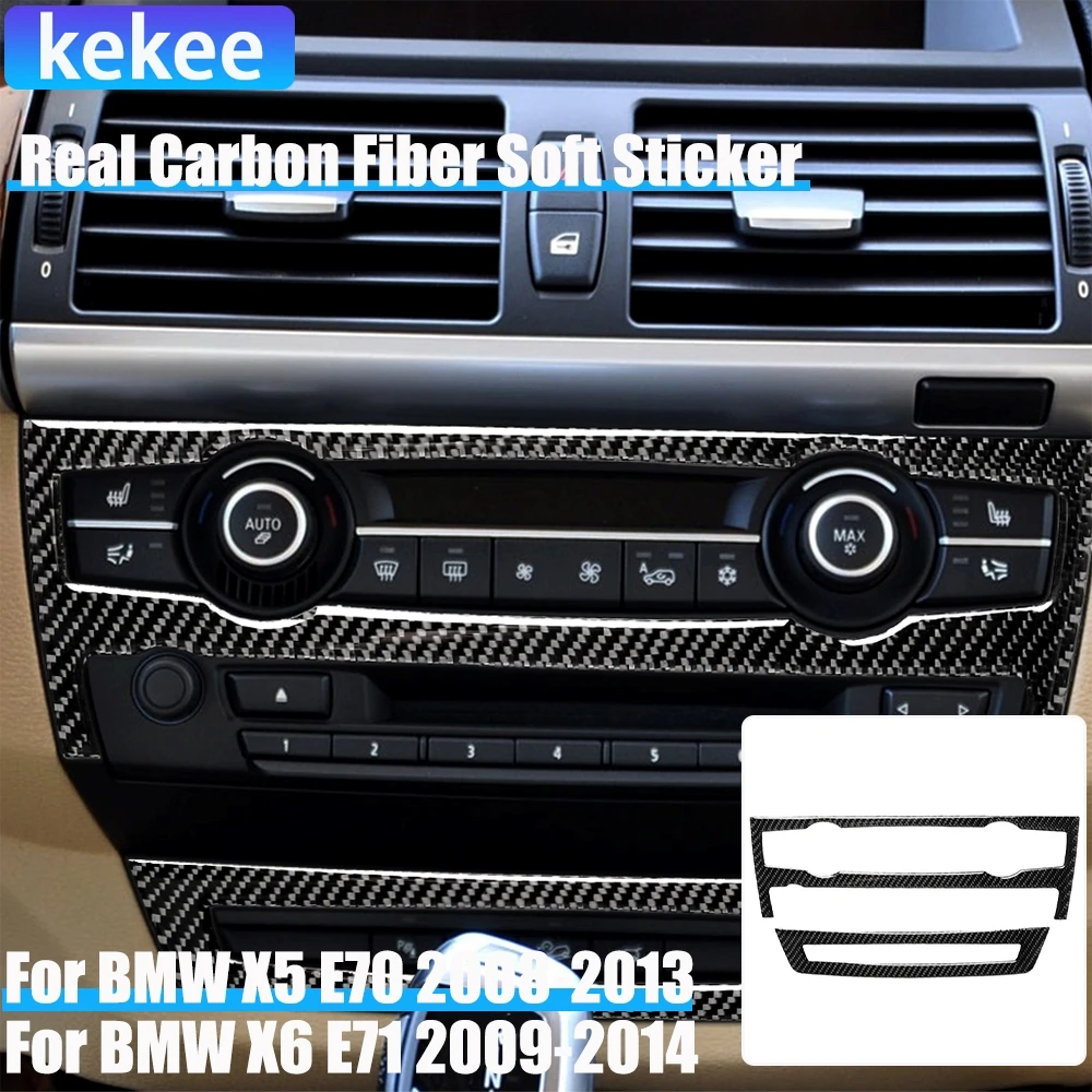 

Real Carbon Fiber Car Accessories Center Climate Decorative Trim Cover Soft Sticker For BMW X5 E70 2008-2013 X6 E71 2009-2014