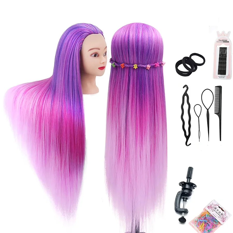 Training Head 26inch Dream Purple Mannequin Head Hair Styling Manikin Cosmetology Doll Head Synthetic Fiber Hair Hairdressing