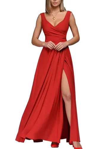 Imagen 2 del producto Vestido formal de color sólido de verano 2025 para mujer: vestido de noche sin mangas con acento en la cintura, elegante vestido de dama de honor hasta el suelo