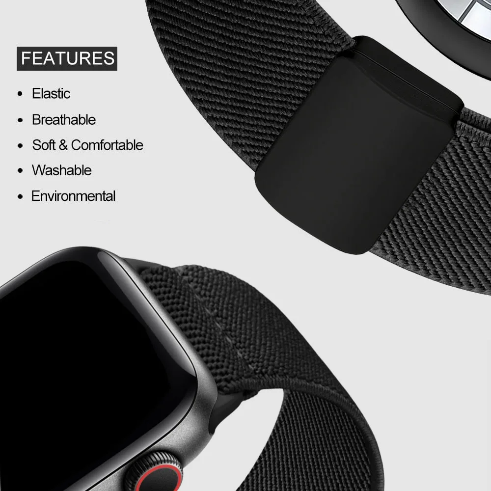 Nylon Strap for Apple Watch Band 7 8 9 45mm 41mm Adjustable Elastic Breathable Bracelet iWatch Ultra 49mm 6 SE 5 44mm 40mm 42mm