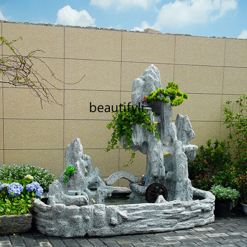 Large Rockery Flowing Water Fengshui Wheel Fish Pond Courtyard Office Decorations Landscape Lucky Decoration