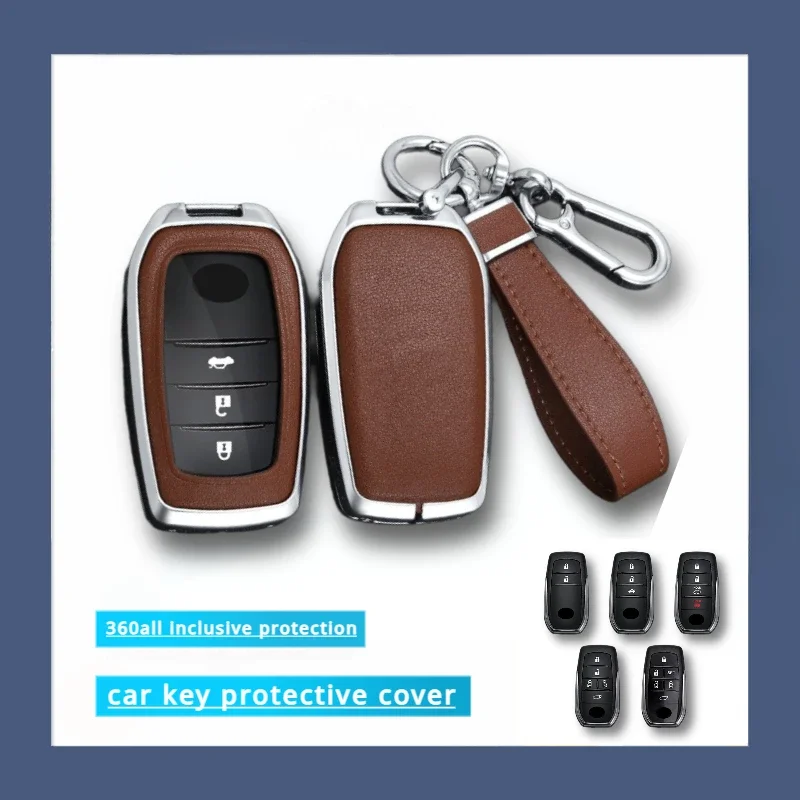 

For Toyota Land Cruiser Venza RAV4 Prime Hilux Fortuner Tundra Corolla Cross Zinc Alloy+PU Leather Full Cover Car Key Case