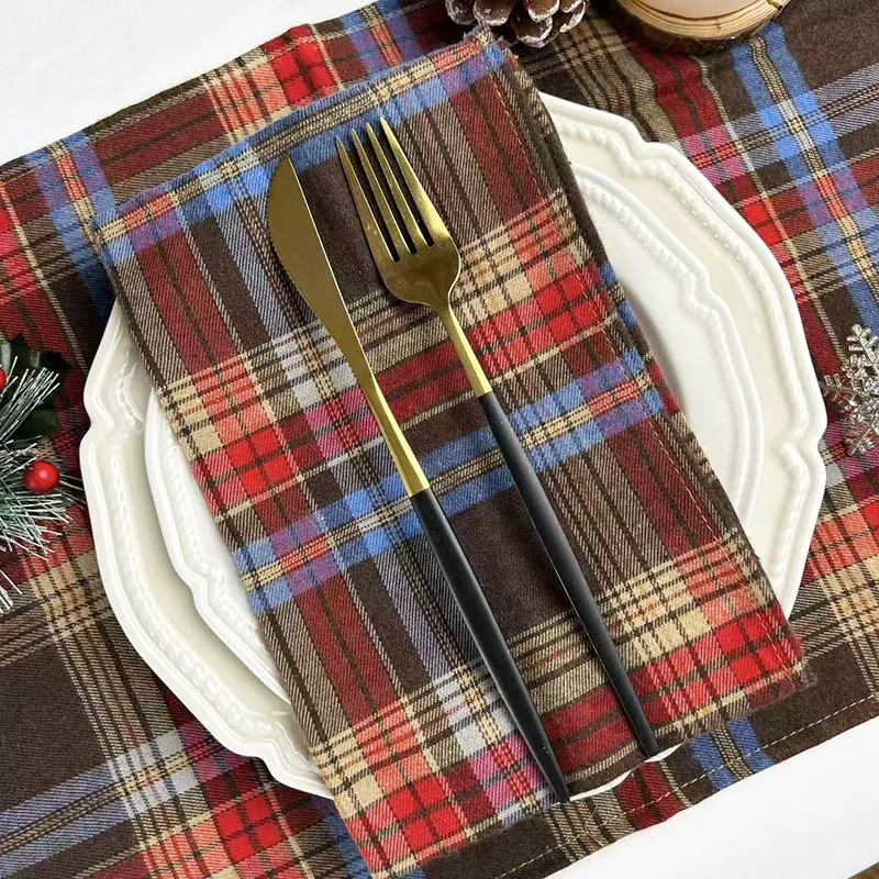 8Pcs 30x45cm Christmas Cloth Napkins Black Red Tartan Placemats ,Wrinkle-Resistant & Washable for Holiday/Xmas Table Decortion
