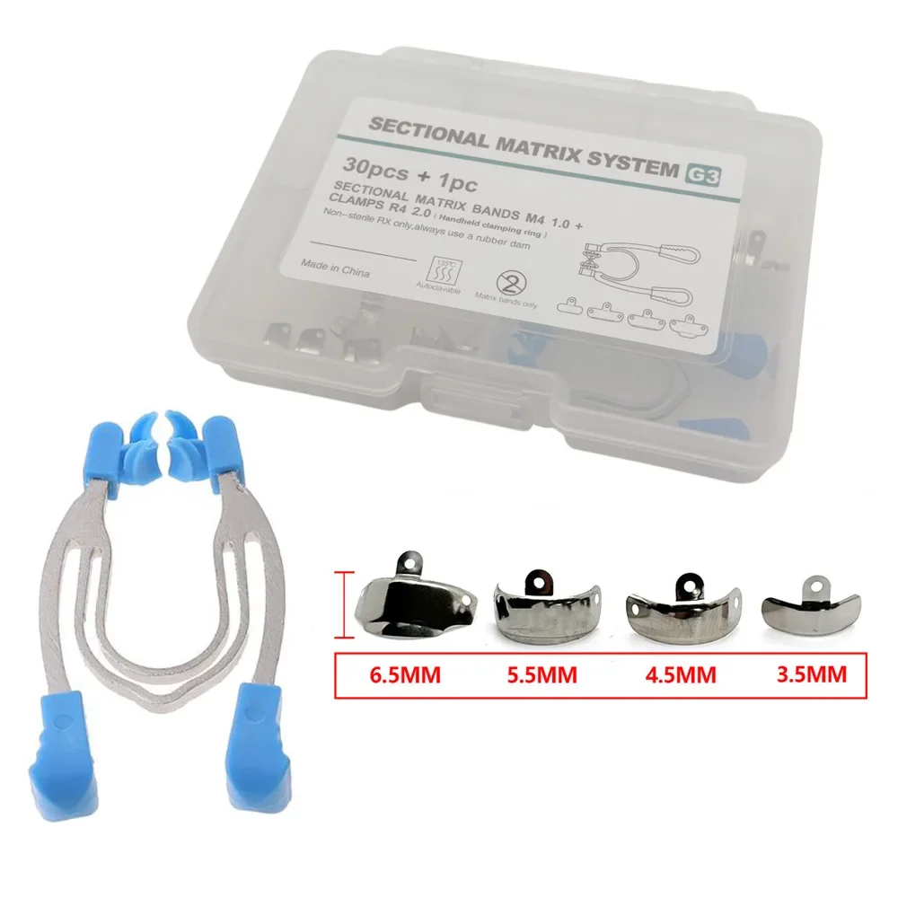 Dental Sectional Contoured Matrix Bands Kit Metal Matrix System Clamps Separating Rings for Resin Composite Fillings Tools