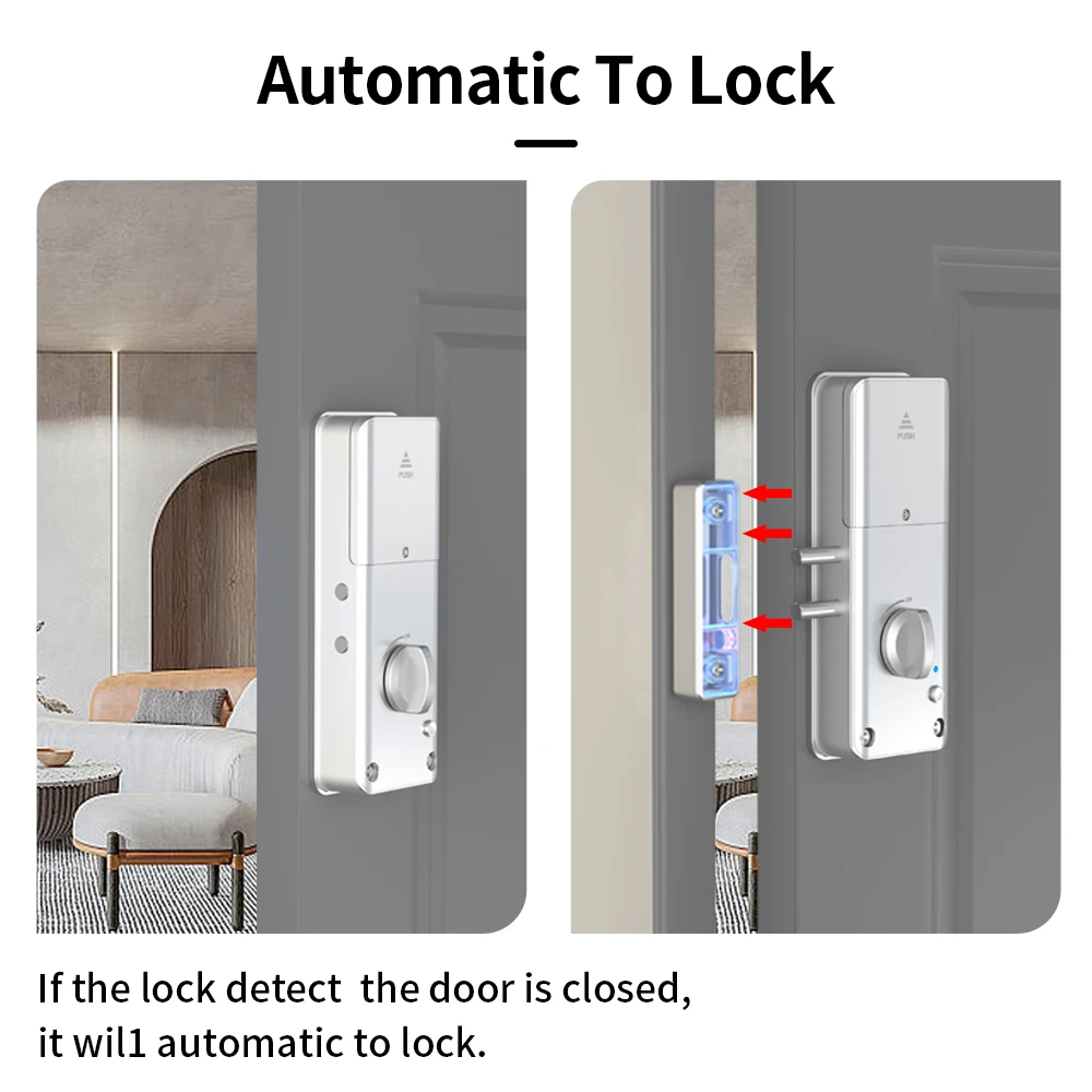 Work with Tuya APP Bluetooth Smart Door Handle Lock Invisible Unlock APP RFID Card Password M1 Gateway to WiFi Security Lock