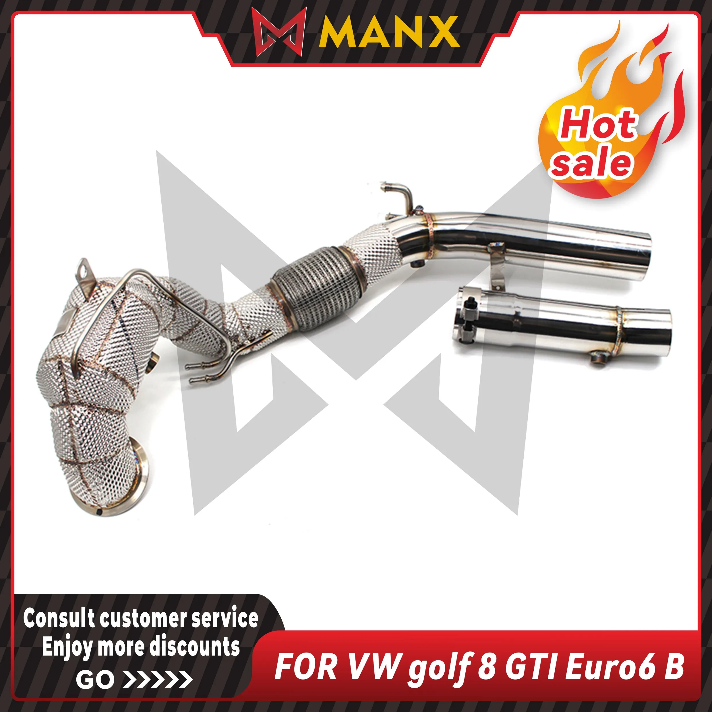 

MANX Car Exhaust system for VW golf 8 GTI Euro6 B Catalyzed Downpipe Catless Downpipe Stainless steels Performance exhaust pipe