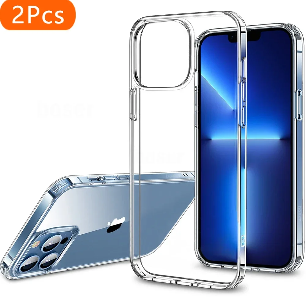 

2Pcs Ultra Thin Clear Case For iPhone 11 Pro Max 12 13 mini 14 15 Pro Max Soft Silicone Cases For iPhone 14 15 Plus Clear Cover