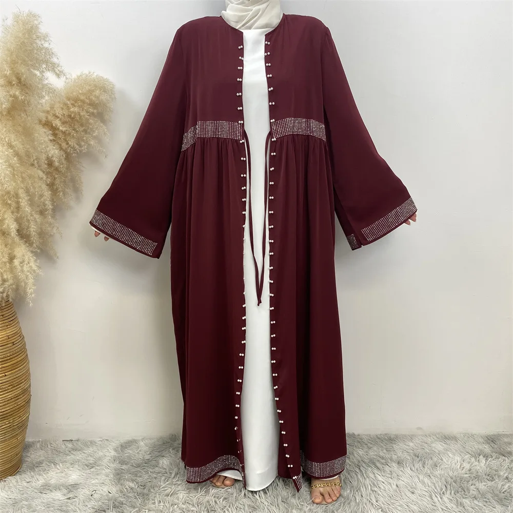

Eid Ramadan Open Abayas Dubai Luxury Diamonds Pearls Muslim Women Dress Robe Turkey Kaftan Kimono Cardigan Islam Jalabiya Kebaya