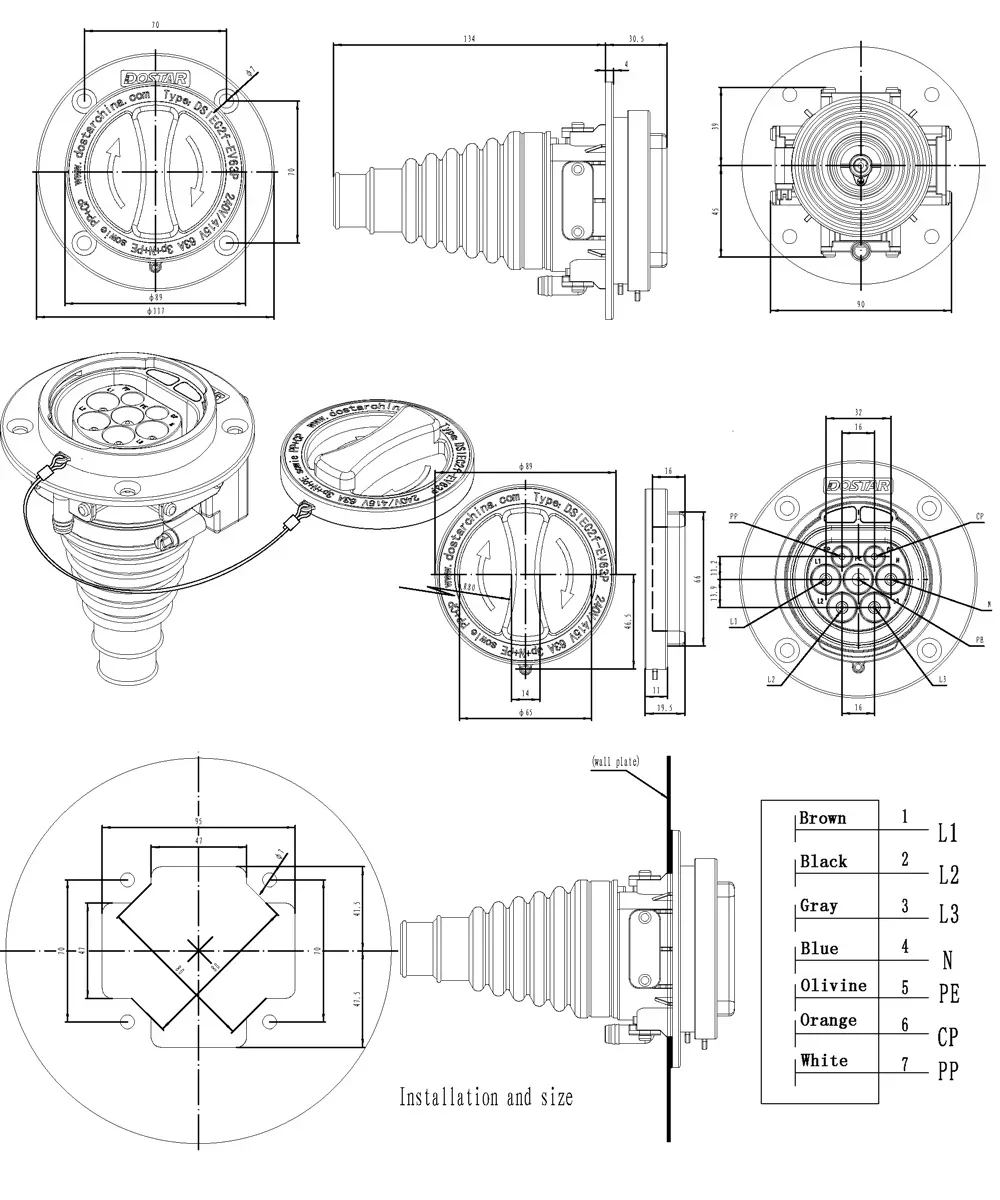 Groothandelsprijs ev-lader socket type2 vrouwelijke ev-aansluiting 16a 32a elektrische auto
