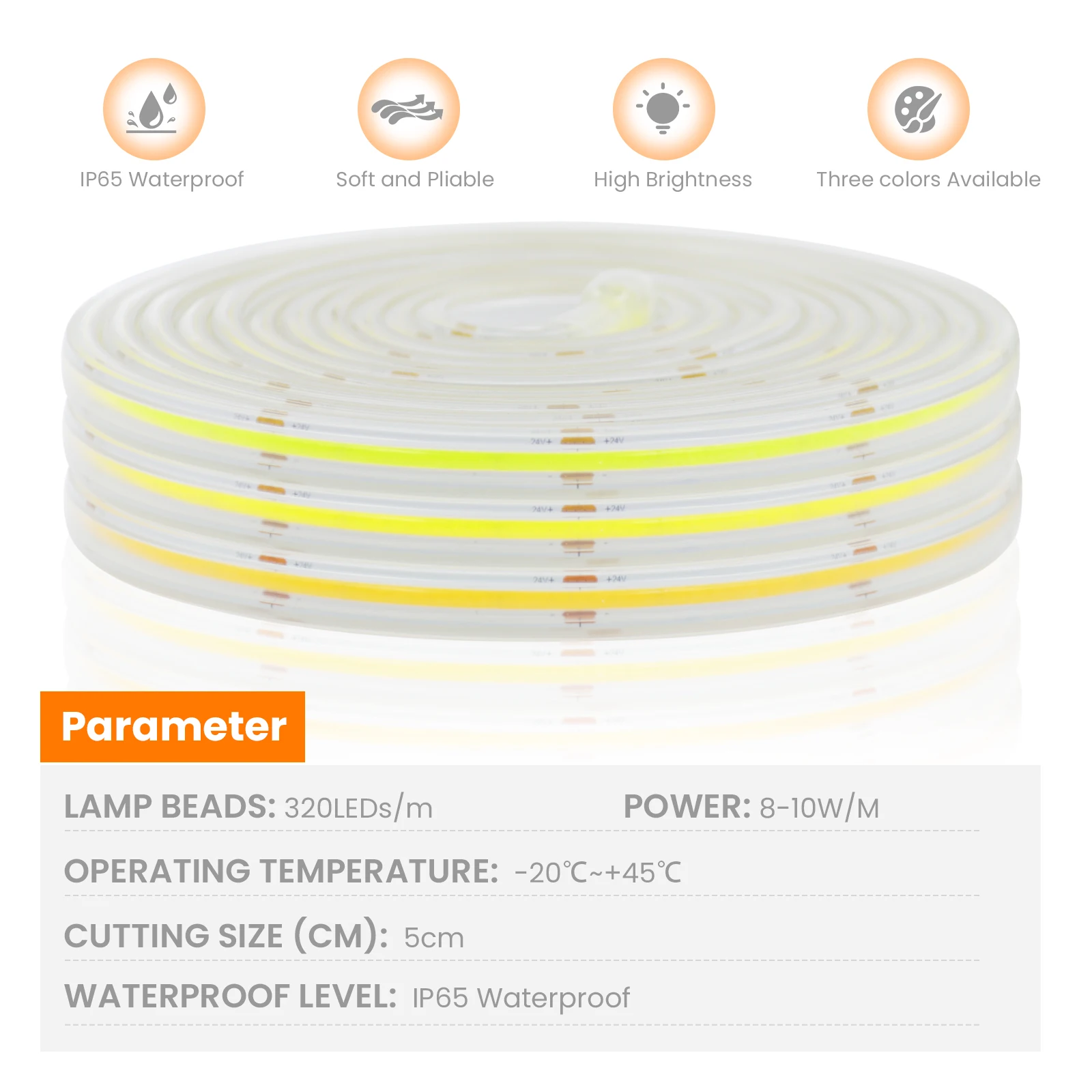 Imagem -04 - Cob Led Strip Light para Decoração do Quarto Alta Densidade Iluminação Linear Fita Flexível Quente Branco Natural dc 24v 320leds por m Ip65