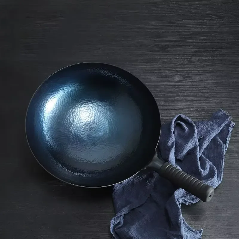 Hand Hammered Carbon Steel Wok Traditional Chinese Japanese Style Cooking Pot High Quality Kitchen Cookware
