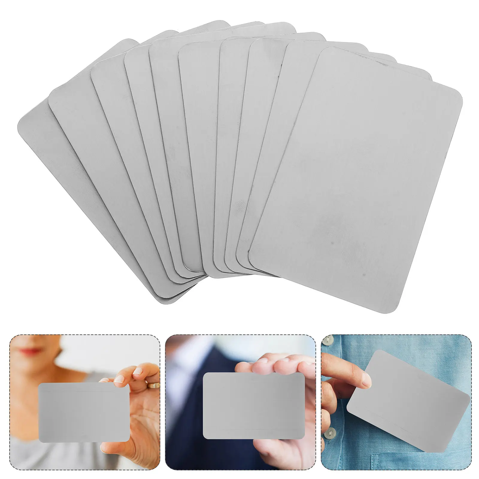 

10Pcs Stainless Steel Metal Business Cards Blank Double Sided Brushed Finish Rounded Corners Engravable Metal Name Cards for DIY