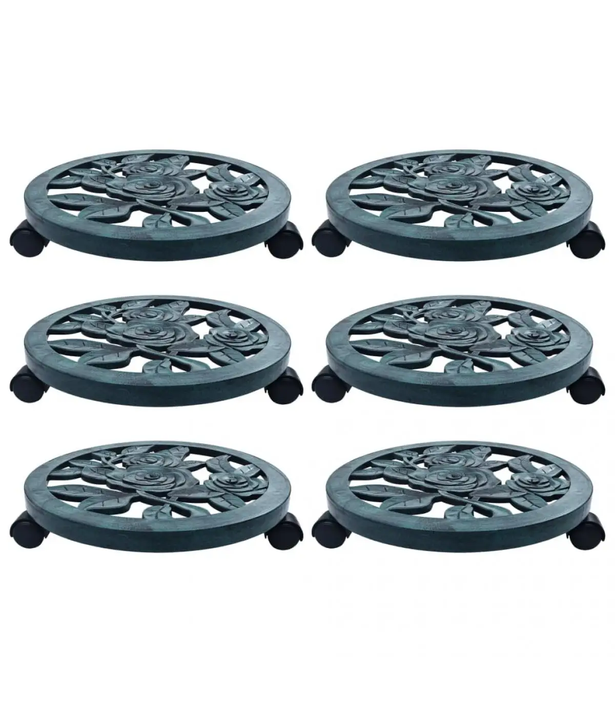 6 pcs Green plastic 38 cm plant wheel stand pots