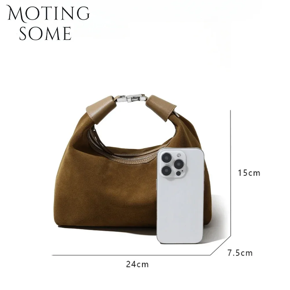 Motingsome-Bolso de ante de alta calidad para mujer, lonchera de cuero de vaca de lujo, elegante, para viaje, 2024