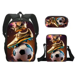 Cool Golden Soccer with Crown Print Backpack Women Men Football Sport Mini Messenger Bags Children Bookbag Kids Pencil Cases