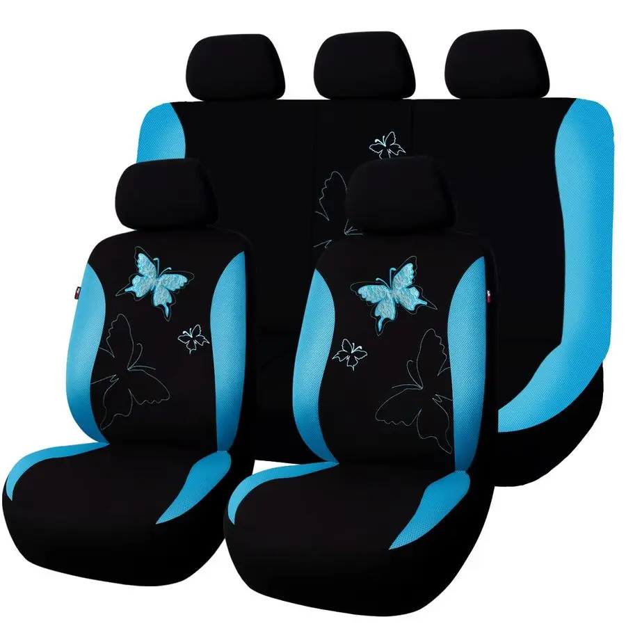 

Butterfly car seat Covers ful Set Fashion Universal Lady Woman Female Rear Bench Back Split Colorized Mint Blue, Full Set Lace