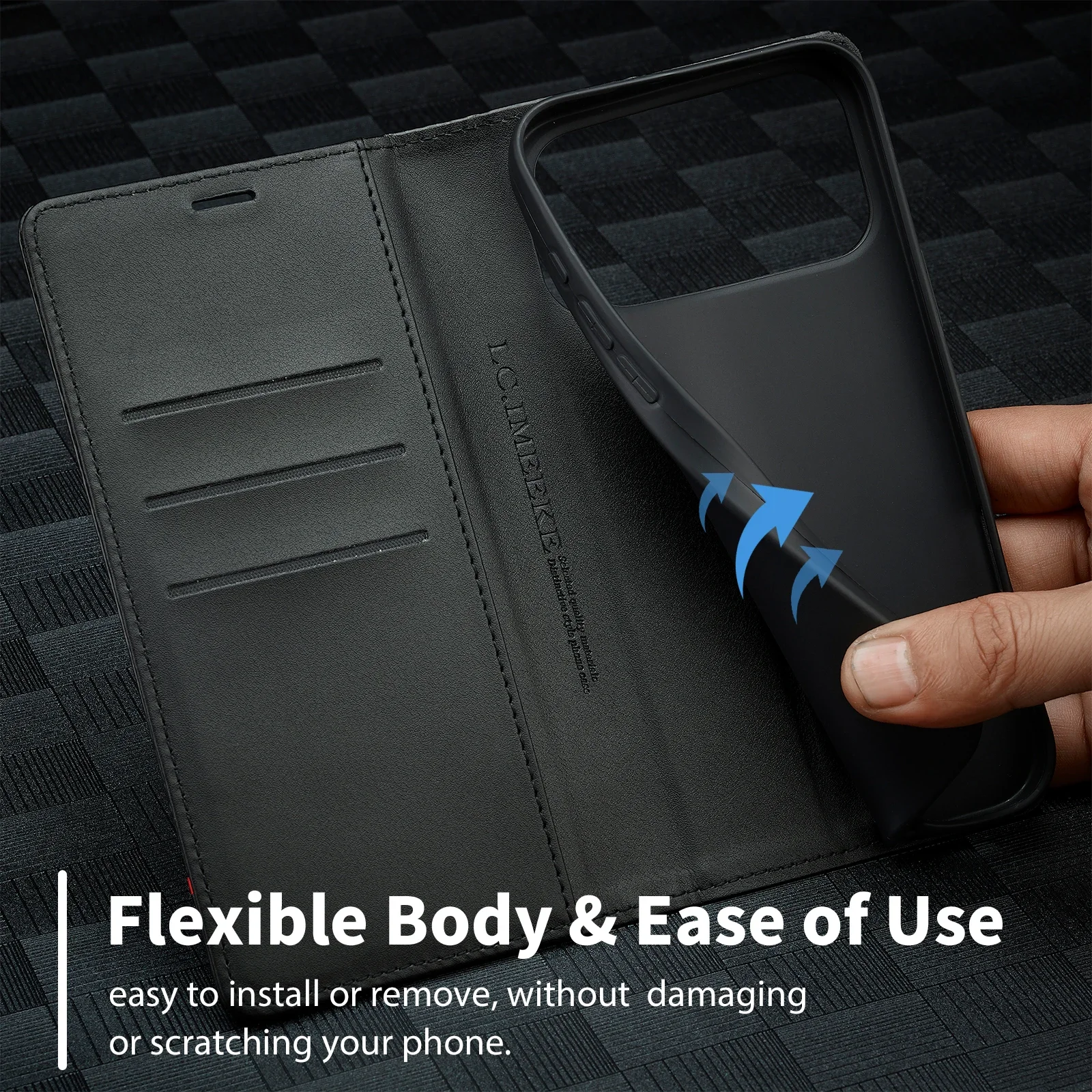 Carbon Fiber PU Leather Flip Case for  IPhone 17 Pro Max Air 16E 16 15 14 13 12 11 Pro Max Xs XR X 7 8 Plus SE Card Wallet Case - view 5