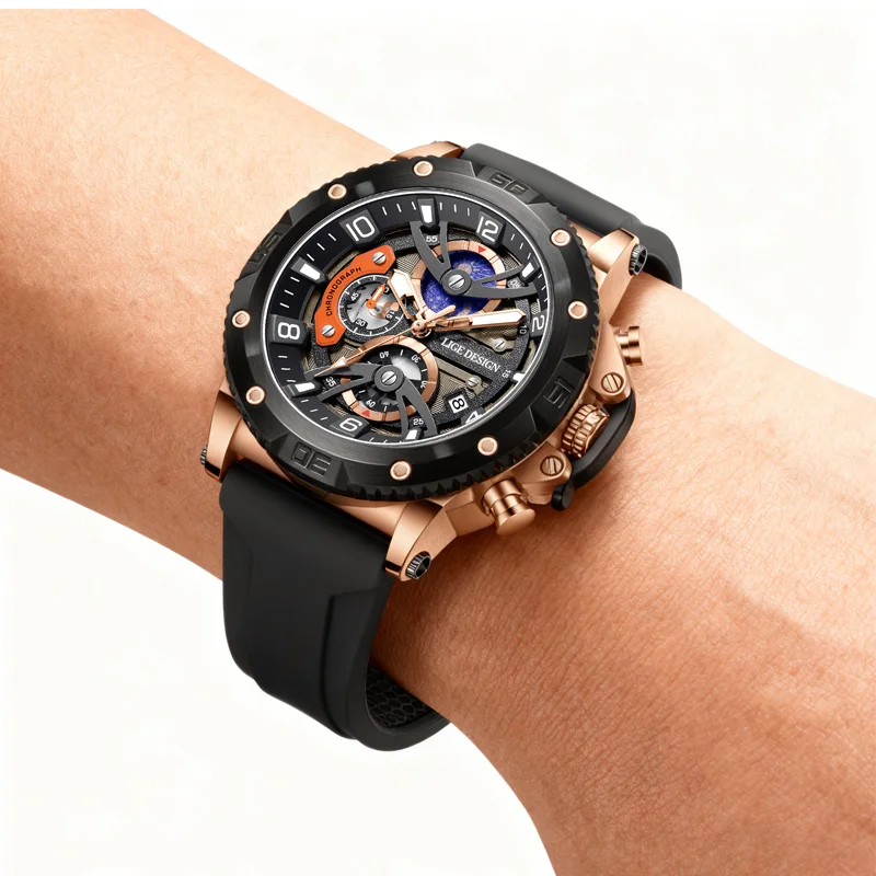 LIGE Sports Man Watch Top Brand Luxury Silicone Chronograph Small Dial Function Quartz Wristwatches Waterproof Luminous Watch