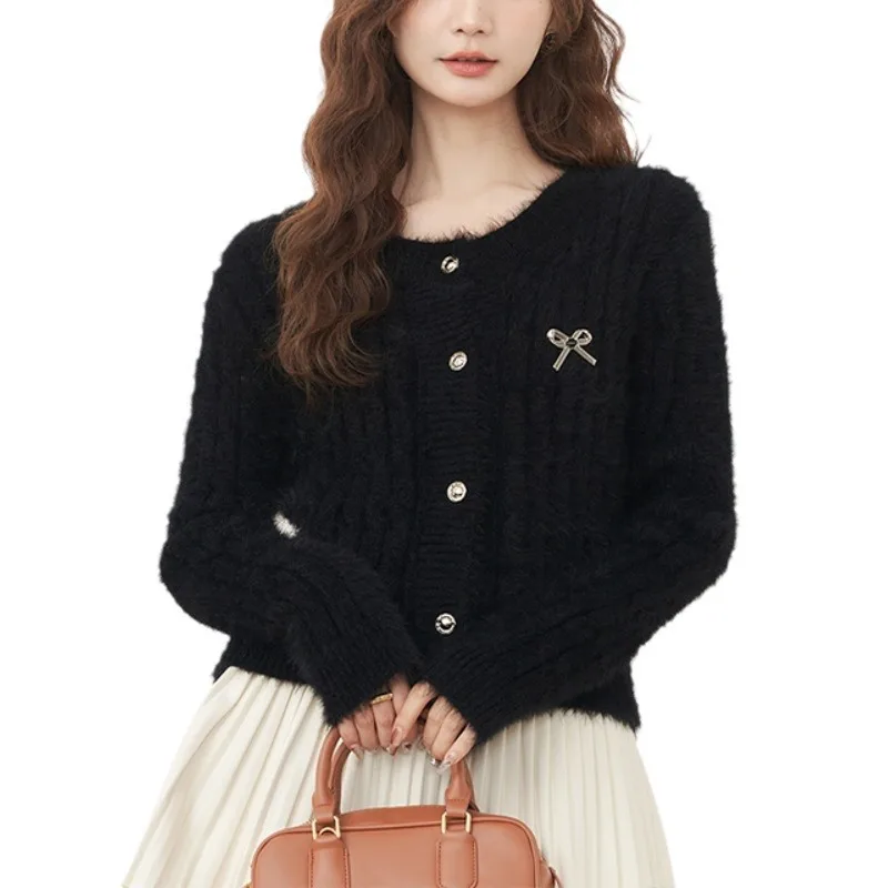 Faionable malha plu camisola feminina fino ajuste redondo ne ort sle outono inverno quente macio mistura acrílica topo